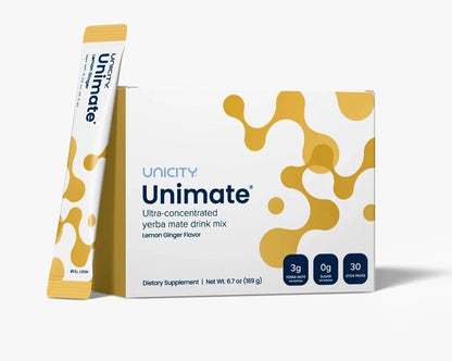 Unicity Unimate Lemon Ginger 30 Stick Packs – Energy & Daily Wellness Drink Mix