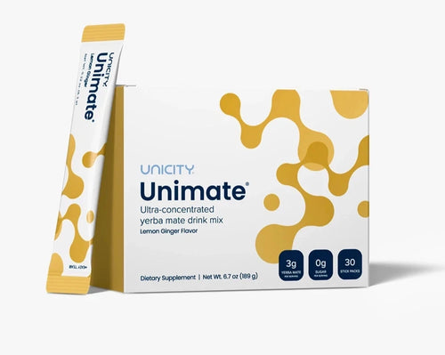 Unicity Unimate Lemon Ginger 30 Stick Packs – Energy & Daily Wellness Drink Mix